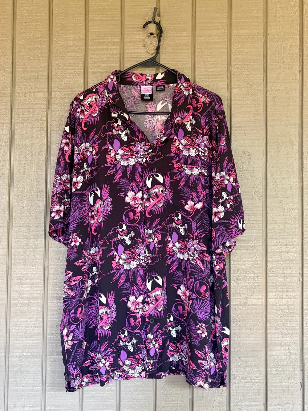 Marvel Venom Purple Floral Hawaiian Resort Shirt 3XL